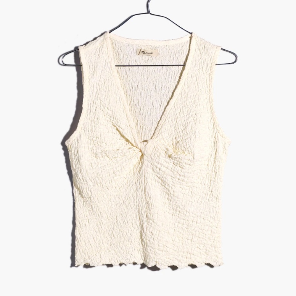 Popcorn-Knit Twist-Front Sleeveless Top